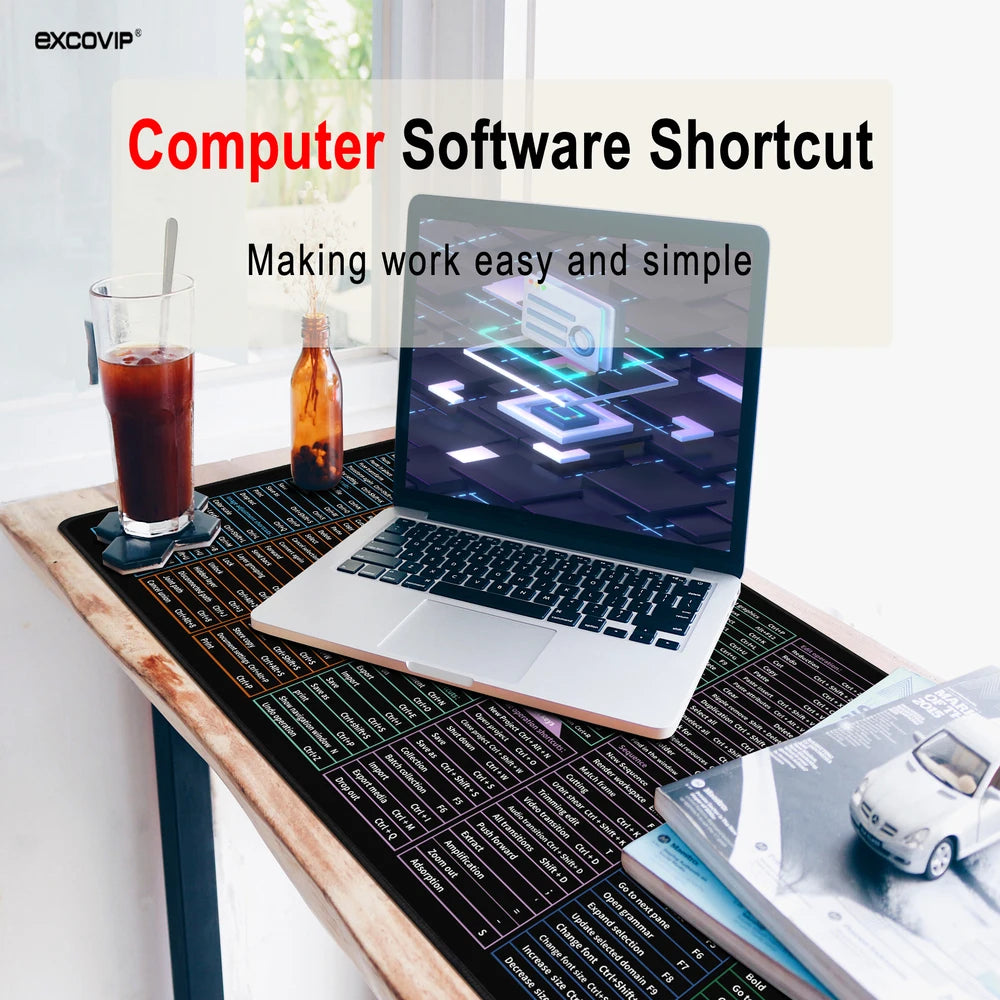 Office Shortcuts Mouse Pad Large Extended Excel Big Stitched Edge Mousepad for Word Powerpoint Gaming Keyboard Desk Mat