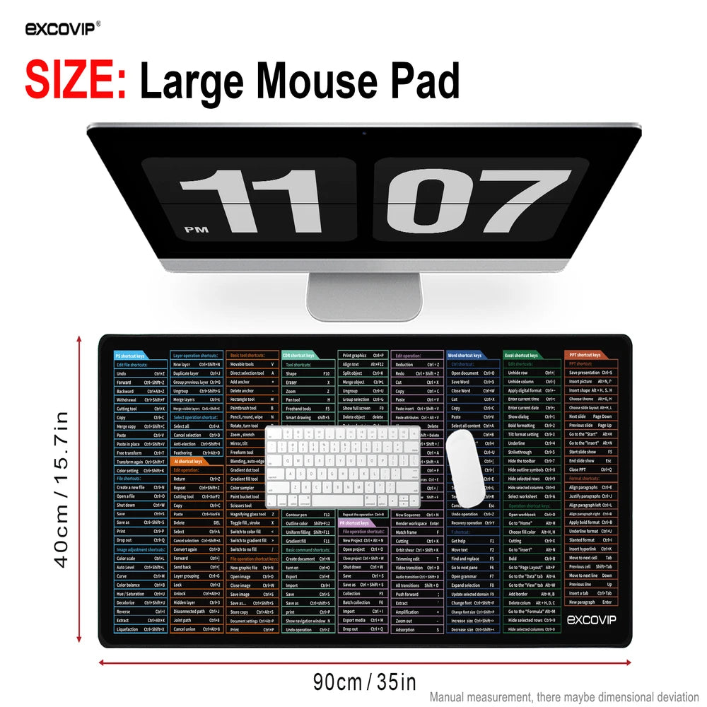 Office Shortcuts Mouse Pad Large Extended Excel Big Stitched Edge Mousepad for Word Powerpoint Gaming Keyboard Desk Mat